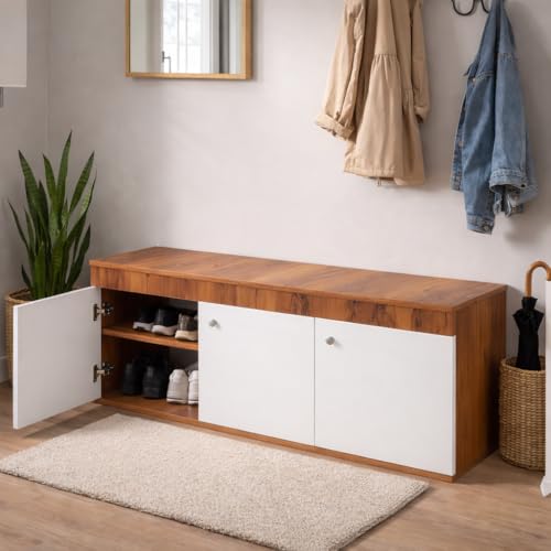 Image of Amazon Brand - Solimo Engineered Wood 3 Door Shoe Rack Walnut Finish | 120D X 40W X 47.5H Centimeters