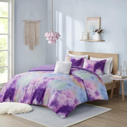 Ergode Watercolor Tie Dye Duvet Cover Set - Vibrant Colors, Piped Edge Borders, Oeko-TEX Certified, Button Closure, Corner Ties - Includes Matching Shams and Decorative Pillow