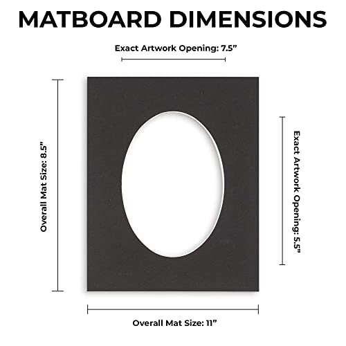 8.5x11 Mat Bevel Cut for 6x8 Photos - Precut Light Grey Suede Oval Shaped Photo Mat Board Opening - Acid Free Matte to Protect Your Pictures - Bevel Cut for Family Photos, Pack of 1 Matboard