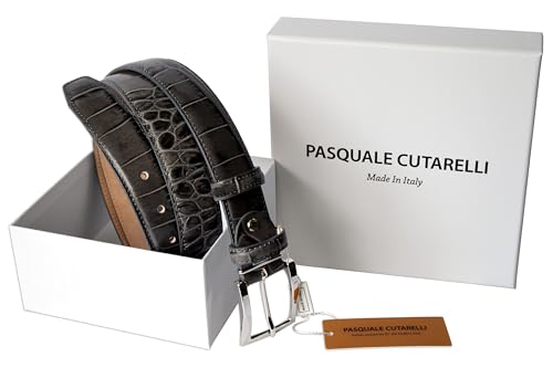 Image of Men's Italian Crocodile Embossed Leather Belt | Genuine Italian leather. Refined crocodile embossed texture. 35mm (1.38 inch) dress width. Handmade in Italy. Gift boxed.