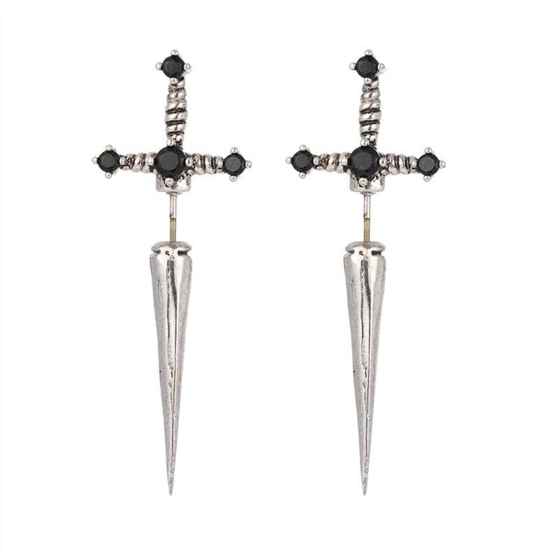PingyongchangH&Z Gothic Earrings For Women Stainless Steel Sword Y2K Punk Earrings Goth Cross Knives Earrings Cubic Zirconia Earrings For Men