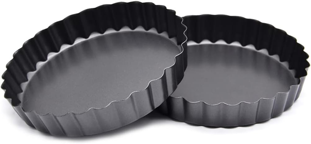 Hoshen 2 Pieces 4.5 Inch Movable Bottom Baking Pan Pizza Pan, Non-Stick Coating Movable Pan Mold, Chrysanthemum Pie Pan, Tart Pan Pizza Pan (Heart-Shaped, Black