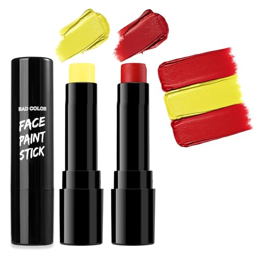 Image of BADCOLOR Spain Red Yellow Face Body Paint Stick Set, Oil Based Sports Fan Makeup Stick, Waterproof Sweatproof Cream Face Paint for Football, Rugby, Softball, Baseball, Lacrosse, Sports Accessories