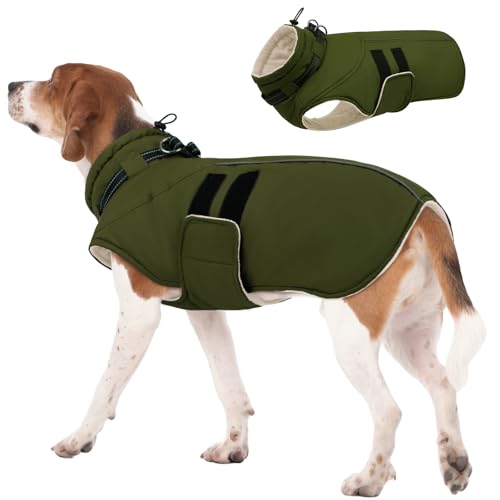 IECOii Winter Dog Coats for Large Dogs, Dog Snow Jacket with Built in Collar & Reflective Strips, Warm Windproof Fleece Dogs Jacket for Cold Weather,