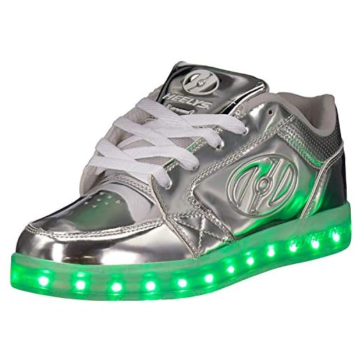 Heelys Girls' Premium Lo Wheeled Heel Shoe,Silver Chrome,4 M US Little Kid