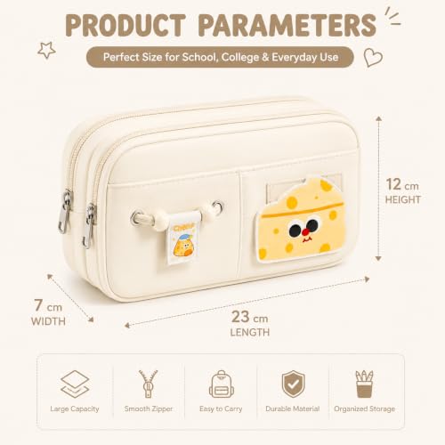 Image of FINEMOE Kawaii Pencil Pouch for Girls & Boys, Cute White School Pencil Case, 10 Layer Large Capacity Stationery Organizer with Zipper, Aesthetic Storage Bag for Kids, Return Gifts (White)