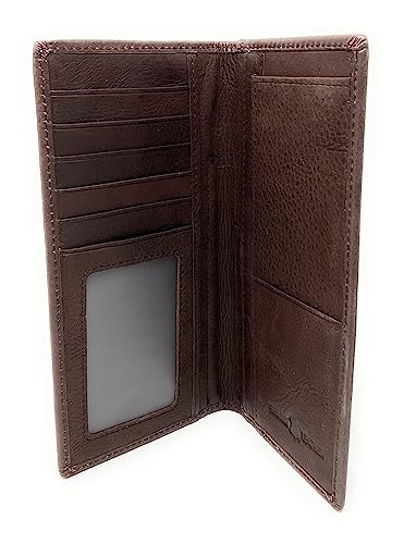 Western Basketweave Genuine Leather Cowhide Cow fur Praying Cowboy Men's Long Bifold Wallet in 3 colors (Coffee)2