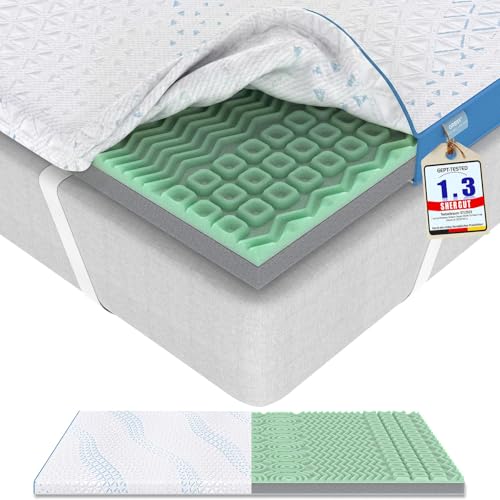 Grbsy 7CM Matratzentopper H5/H6 Topper 90x200 Gel- & Bambuskohle-Memory-Schaum optimierte 7-Zonen Profilstruktur für präzisere Unterstützung Waschbarer Tencel-Bezug für Boxspringbett &Schlafsofa
