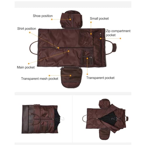 Convertible Garment Bag with Shoes Compartment Full Grain Leather Carry on Duffle Bag for Men Women Hanging Weekender Business Suitcase for Travel Suit Coffee2