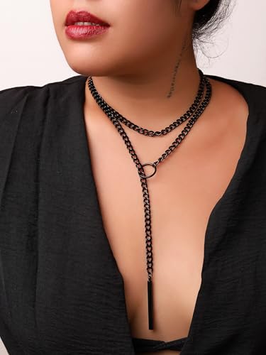 Sacina Black Lariat Chunky Chain Y Necklace, Gothic Emo Punk Grunge Necklace, Goth Jewelry, Christmas Jewelry Gift for Women4