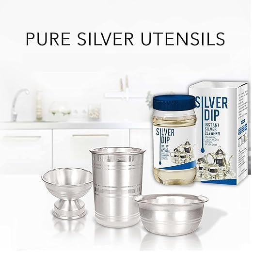 Image of Silver Dip Cleaner Liquid - Fast Acting Tarnish Remover for Jewellery, Pooja Items & Utensils Instant Sparkling Clean