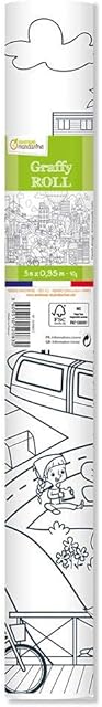 Avenue Mandarine - Ref GY083C - Graffy Roll 5m Colouring Poster - Ecological City - 90gsm Drawing Paper, 50cm Design Repeated 10 Times, Ideal for Group Activities