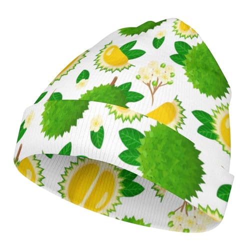 Fruit of Durian and Leaves Pattern Kids Beanie Hat for for Girls Boys Children Cap Winter Knitted Chemo Cancer Headwear Accessories Gifts Decoration Black