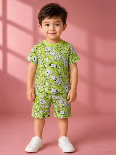 Image of UZARUS Kids Boys' Printed T-Shirt and Shorts Combo Set | Comfortable Summer Wear | Daily Casual Outfit | (Pack of 3)