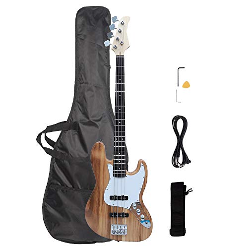 Waful Electric Bass Guitar, Starters Acoustic Bass Guitar Beginner Kit Full Size 4 String SS Pick Up with Guitar Bag, Strap, Amp Wire, Wrench Tool, Plectrum for Starter Gift Burlywood