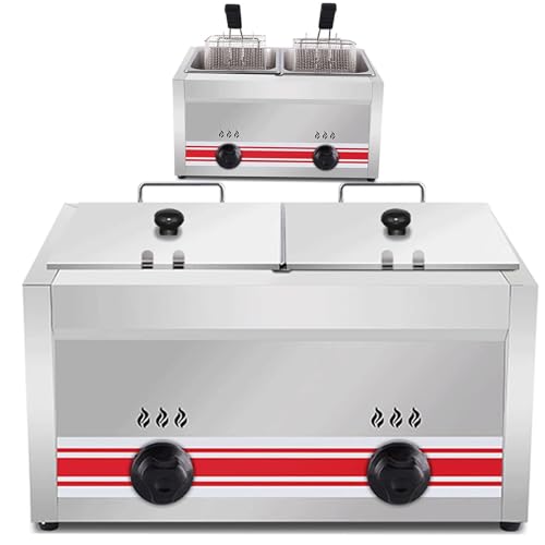 WYWY Freidora comercial de doble tanque – Freidora de gas de gran capacidad de 10L/20L/30L con cestas de acero inoxidable para cocina de restaurante y hogar, multifunción (20L)