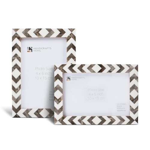 Image of Handicrafts Home Cortica 4x6 Picture Frame Set of 2, Vintage Photo Frames for Wall or Tabletop Display, Family Wall Decor, Gallery Wall Frame Set, Wall Display-Resin Inlay.Candy Cane Collection.
