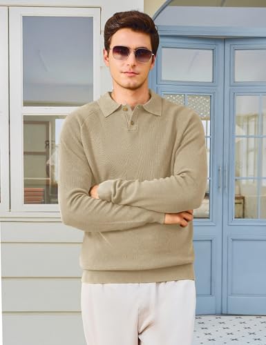 MAGNIVIT Mens Long Sleeve Knit Polo Shirts Casual Raglan Sleeve Sweater 2-Button Down Anti-Pilling Golf Shirts2