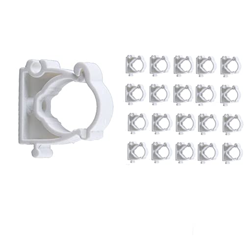 Lot de 20 Colliers de Serrage de 20 mm en PVC pour Tuyau D'eau - Clips Fixes pour Tuyau de Gaz - Clips de Filetage en Plastique - Boucle Fixe - Blanc