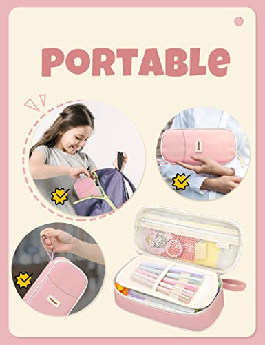Image of SUNEE Cute Pencil Case, Aesthetic Pen Pouch, Colored Large Pencil Bag with Zipper, Kawaii Stationery Storage and Organizer, School Supplies for Teen and Adult Girls, Pink