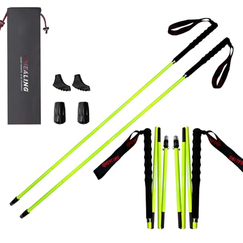 KHEALING トレッキングポール カーボン 折畳み【超軽量115g/125g/130G】 炭素繊維 登山 ポール 5節 2本セット 110/120/130 cm ハイキングポール 滑り止め コンパクト 遠足 登山用品 徒歩 キャップ 吸湿発散性に 収納