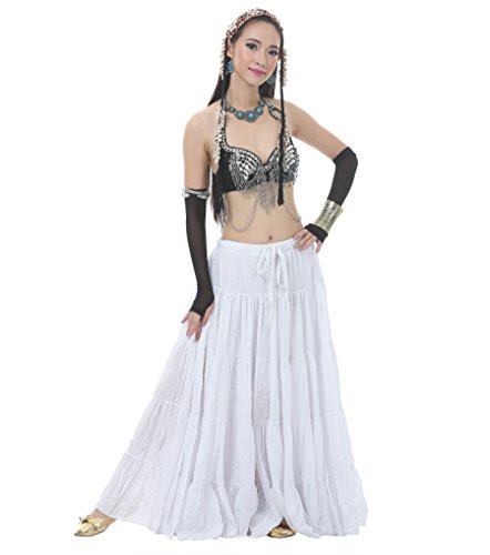 Astage Woman Belly Dance Full Circle Maxi Trible Skirts Linen Bohe Dress White #TOP5