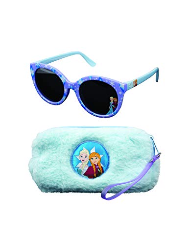 Disney Frozen Frozen Sunglasses &Soft Fuzzy Carrying Case Set for Girls - 100% UV Protection for Kids, Frozen4, One Size