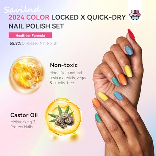 Image of SAVILAND 36 Colors Nail Polish Set Quick Dry: Brown Black Glitter Locked X Tech Regular Pastel Nail Polish Kit Fingernail Polish with Top Base Polish Coat 39 Pcs Home Salon Travel Set