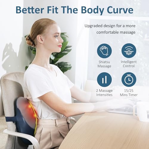 MOUNTRAX Shiatsu Back Massager with Heat, Gifts for Women Men, Back Massager for Pain Relief Deep Tissue, 3D Kneading Massage Pillow for Back
