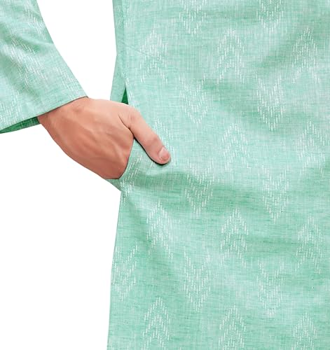 Image of Studio Shringaar Men's Cotton Blend Relaxed Fit Ikat Printed Knee Length Kurta