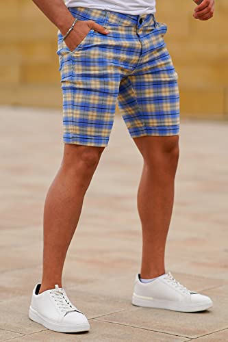 Mens Plaid Shorts With Pockets Blue Shorts For Men Slim Fit (Blue,32) #TOP4