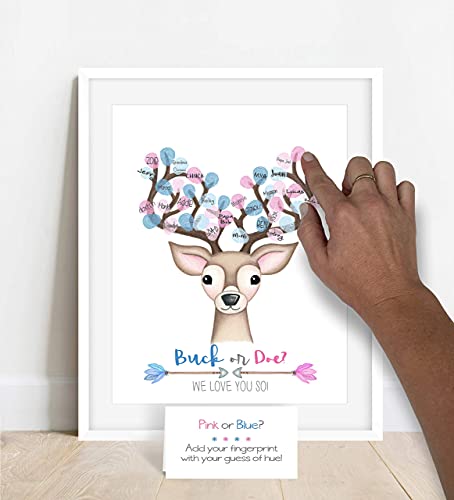 Buck Or Doe? Unframed Gender Reveal Deer Fingerprint Guest Sign In Page Featuring A Buck With Arrow Details #TOP3