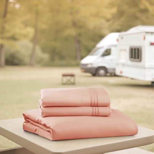 Nestl Peach Short Queen Sheets for RV, Hotel Luxury RV Queen Sheets Set, 4 Piece Fitted Bed Sheet Set and Pillowcases, Super Soft, Wrinkle-Free, and Breathable Camper Bedding
