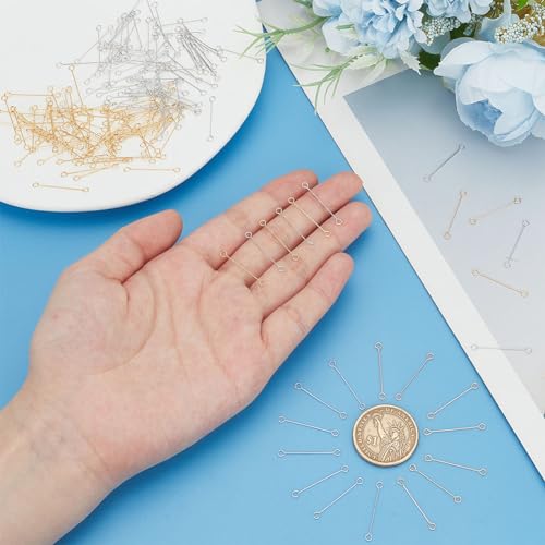 Ph Pandahall KK-PH0010-42-US2 100Pcs 25Mm Brass Eye Pins Double Sided Eye Pins 26 Gauge Brass Wire Open Eye Pins Findings Gold Silver Ear Connecting Rod For Diy Crafts Earrings Necklaces Bracelets Jewelry Making thumb #2