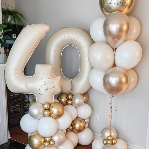 Image of Cream Number 40 Balloons,40 Inch 40 Balloons Giant Helium Foil Mylar Beige 40 Balloon Number for Birthday Party Anniversary Decorations