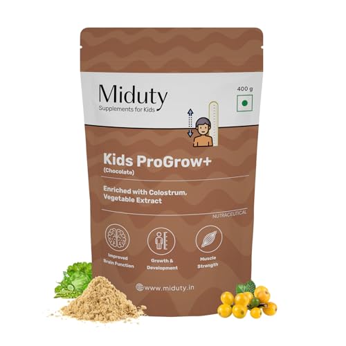 Image of Miduty ProGrow+ Kids Chocolate Shake with Whey, MCT & Colostrum - Supports Growth, Energy, Brain & Immunity - With Active Vitamins, Minerals & Herbal Extracts - Chocolate, 400g