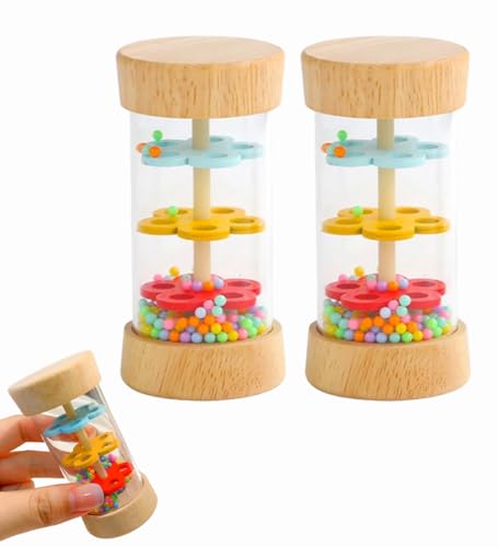 Oneshow Rain Sticks for Kids,Wooden Rainmaker Montessori Toys for Baby 6-12 Months,Baby Rattle Sensory Development Toys,Musical Instruments Toys for 1 Year Old Toddler Kids,Rain Maker Toy Baby 2 Pack