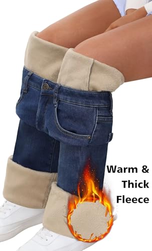 KDF Women's Flare High Waisted Bell Bottom Jeans - Thermal Fleece Lined Winter Warm Pants2