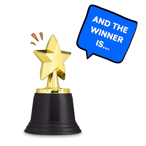 Neliblu Star Gold Award Trophies 4.5" Gold Star Trophy for Small Awards, Winners, Academy Awards and Hollywood Parties, Awards and Trophies Bulk Pack of 12