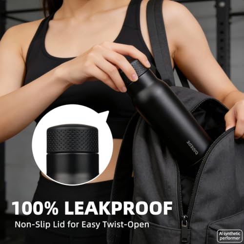 Image of BJPKPK Stainless Steel Water Bottle,21oz insulated Reusable Bottle,Leakproof Metal Thermal Flask Double Wall,Keep Drinks Cold and Hot,Black