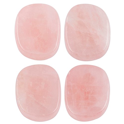 Rockcloud Healing Crystal Rose Quartz 4Pcs Engraved Chakra Stones Palm Stone Reiki Balancing #TOP2
