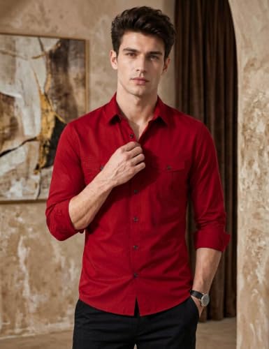 Image of Men's Double Flap Pocket | Regular Fit | Solid Spread Collar | Versatile Everyday Office Wear Comfortable |Stylish Design | Shirt