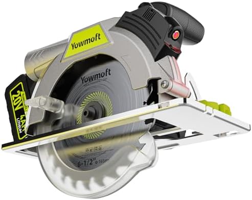 Yowmoft 20V Cordless Circular Saw with 6-1/2-Inch Blade, 5600Rpm Brushless Battery Circular Saw with LED Light & Red Beam Guide & Battery and Charger (4.0Ah)