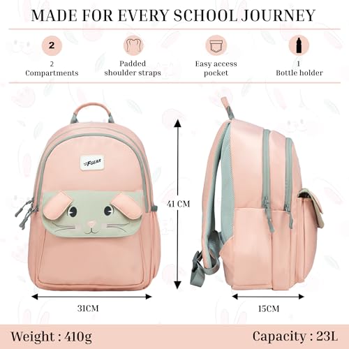 Image of F Gear Bunny Blushing Peach 22L School Backpack|Premium & Soft Touch | Unisex Kids School Bag with Two Spacious Compartments and Front Pocket, with Bottle Holder|Ideal for School, Daily Use & Travel
