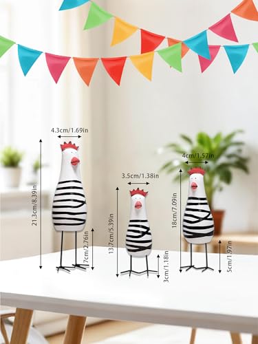 OVAS HOO 3 Stück Niedliche Holz-Hühner-Figuren, 3er-Set als Lustige Osterdekoration & Frühlingsdeko für Fensterbank, Küche, Wohnzimmer oder Garten - Handbemalte Skulptur für Heim & Büro