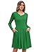 AUSELILY Long Sleeve Fall Dress Women Crew Neck Mini Dresses Casual Knee Length Dress with Pockets Grass Green M