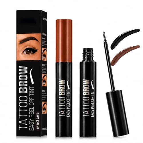 Tattoo Peel Off Eyebrow Gel 2Pcs Brown & Black Brow Gel Up to 3 Days Wear Waterproof Transfer-proof Easy Peel Off Eyebrow Color for Natural-Looking Fuller & Defined Brows (2 Pack)