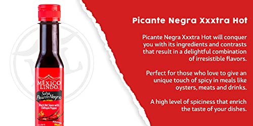 Image of Mexico Lindo Picante Negra Xxxtra Hot Sauce, With Chiltepin Pepper, 5 Fl Oz (Pack of 6)