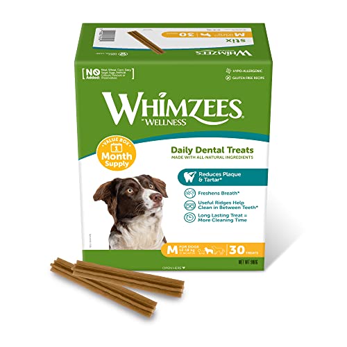 WHIMZEES Stix M, Fondo Mensile, 30 Pezzi – Taglia M, Snack per Cani di Taglia Media, Naturali & Senza Cereali, Vegetariane, Senza Zuccheri Aggiunti