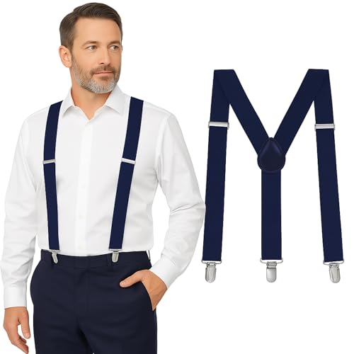 Suspenders for Men Heavy Duty Adjustable 1 Y-Back Mens Suspenders for Dress Pants | Strong Metal Clips Durable Elastic Straps Leather Reinforcement Comfortable Formal Everyday Wear